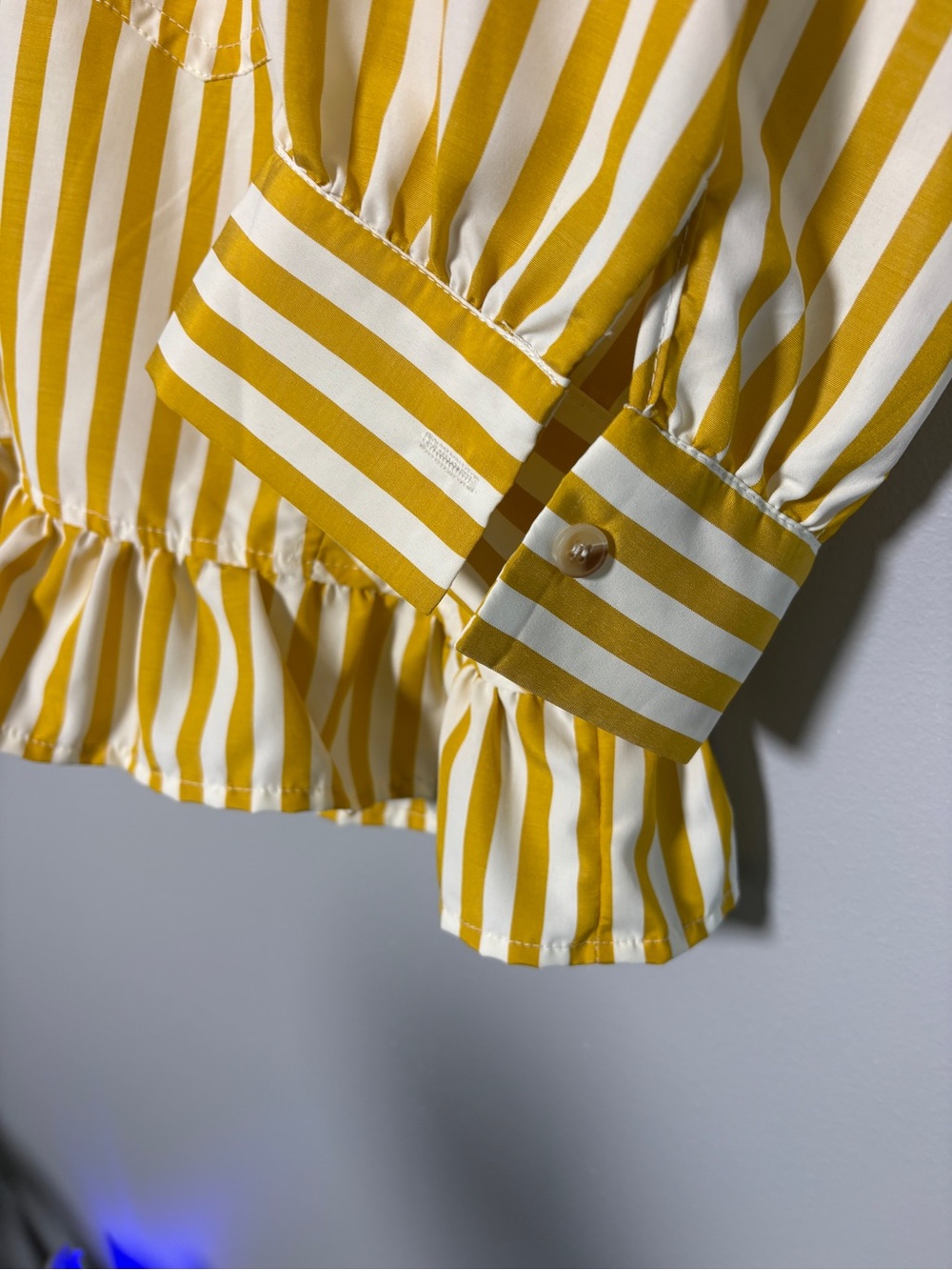 Yellow Striped Ruffle-Hem Button Front Blouse - Picture 4 of 5